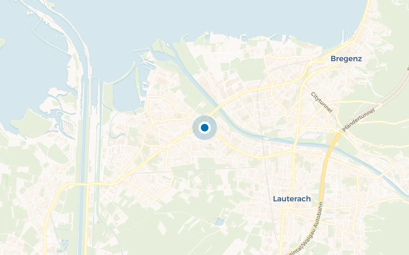 Karte des Rheintals mit Hard, Bregenz und Lauterach, der Standort ist markiert